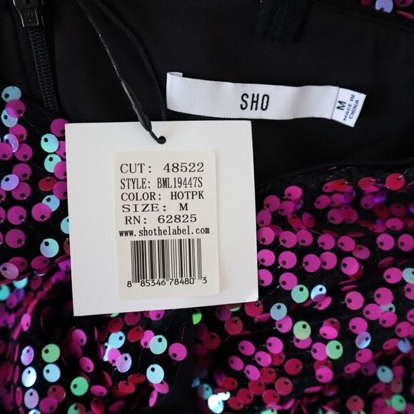 SHO x Tadashi Shoji Sz Medium Hot Pink Sequin Surplice Neck Body-Con Dress - Picture 9 of 16